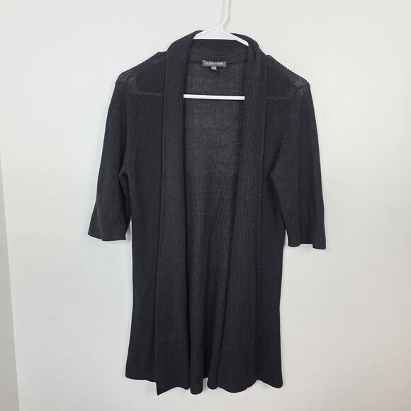 Eileen Fisher Black Silk Blend Half Sleeve Minimalist Quiet Luxury Cardigan Sz S - Picture 1 of 7
